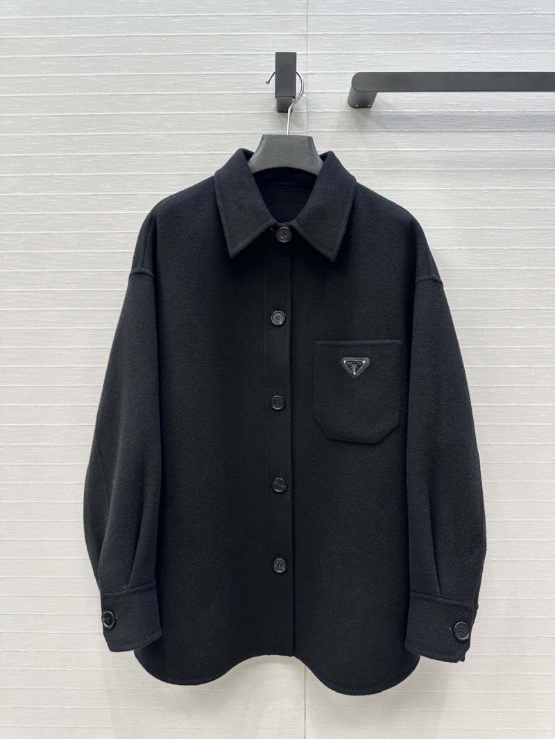 Prada Early Fall Collection Triangle Logo Black Wool Cashmere Coat