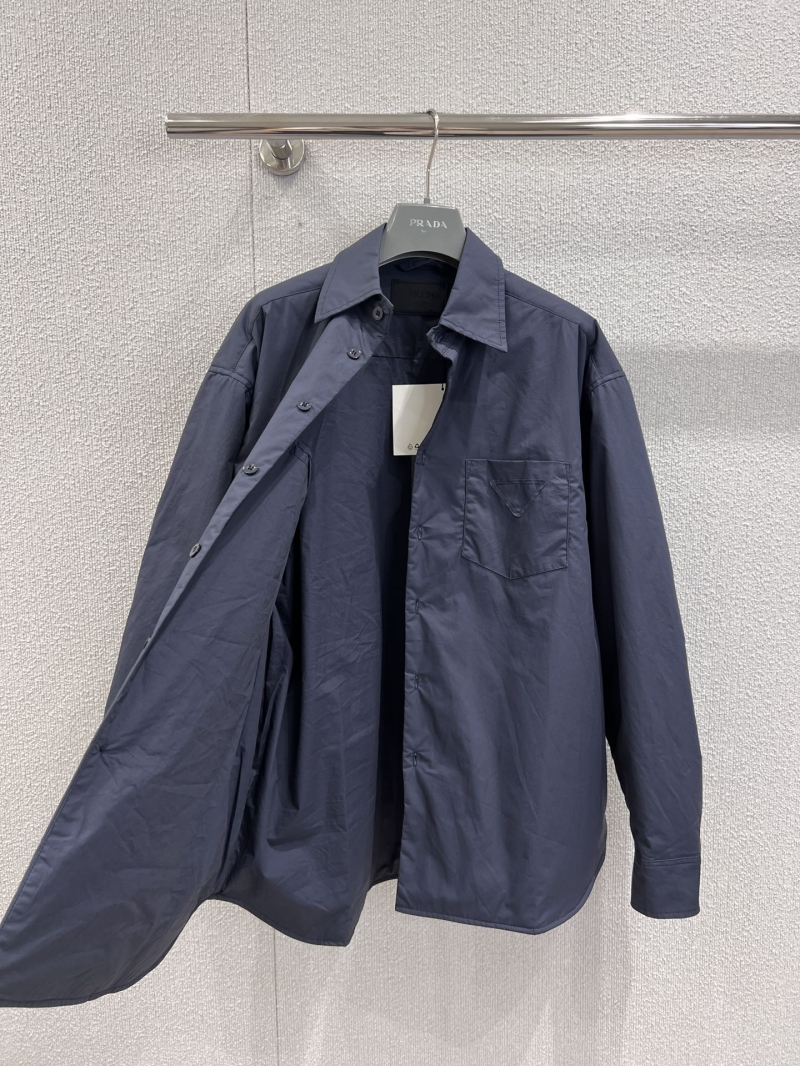Prada 25FW Early Autumn Slim-Fit Lightweight Cotton Shirt Jacket in Deep Navy Blue