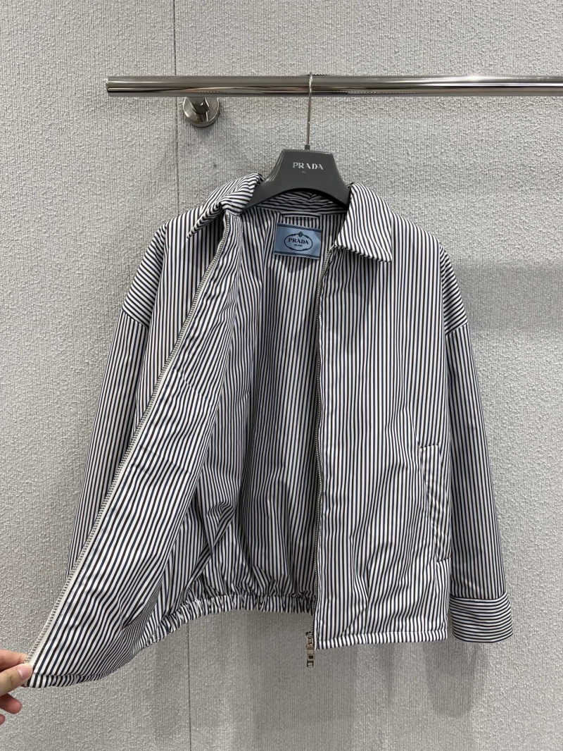 Prada 25FW Early Autumn Striped Collar Cotton Jacket - Black & White