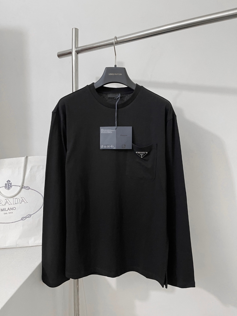Prada Embroidered Triangle Logo Long-Sleeve T-Shirt - Black & White