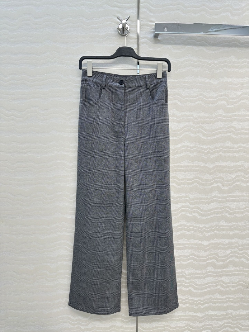 Prada 25SS Straight-Leg Checkered Trousers - Luxe Metal Logo & 3D Tailoring