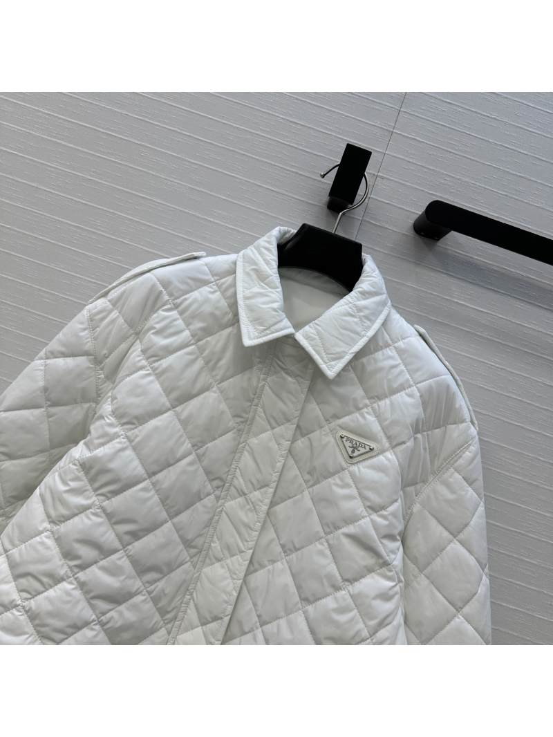Prada Diamond Quilted Double-Faced Short White Jacket with Metal Logo