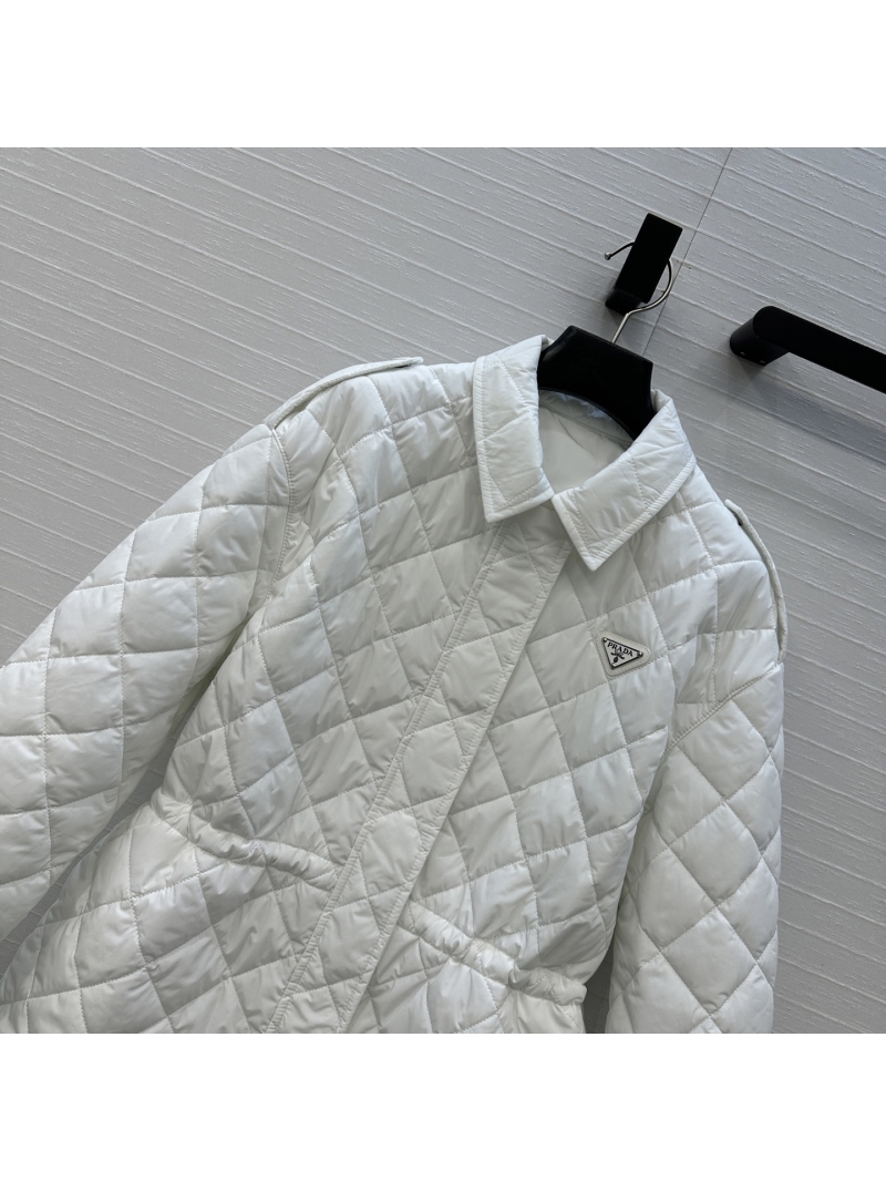 Prada Exclusive Diamond-Quilted Mid-Length Jacket with Signature Metal Logo