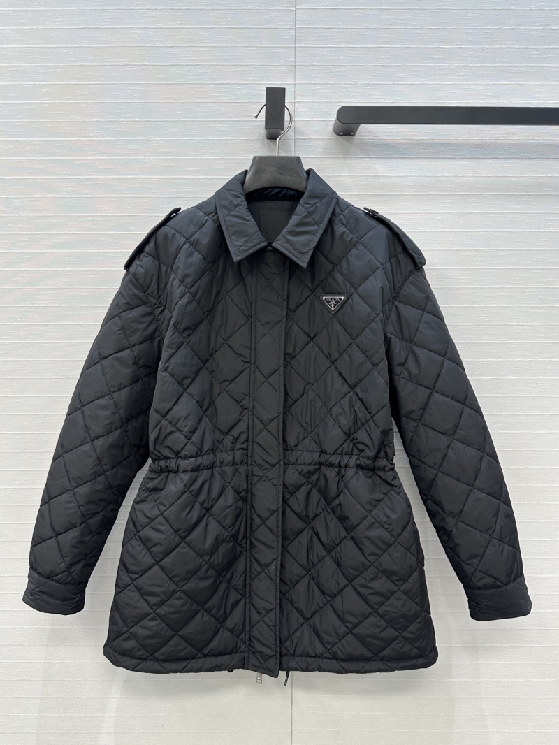 Prada Exclusive Diamond-Quilted Mid-Length Jacket in Black