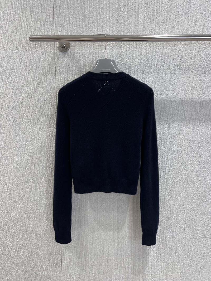 Prada Cropped Cashmere Knit Cardigan in Navy Blue - 100% Premium Cashmere, Diamond Pattern, Round Neck