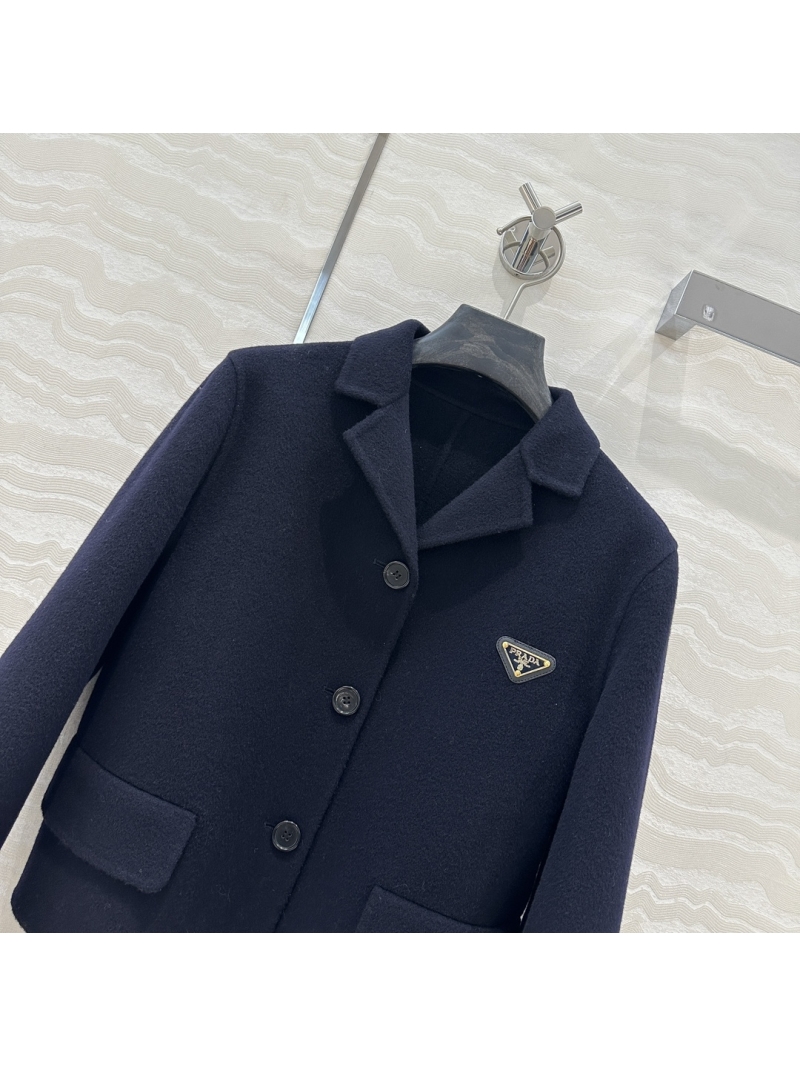 Prada Limited Edition Handcrafted Double-Faced Wool Cashmere Short Blazer – Intellectual Chic Cropped Jacket