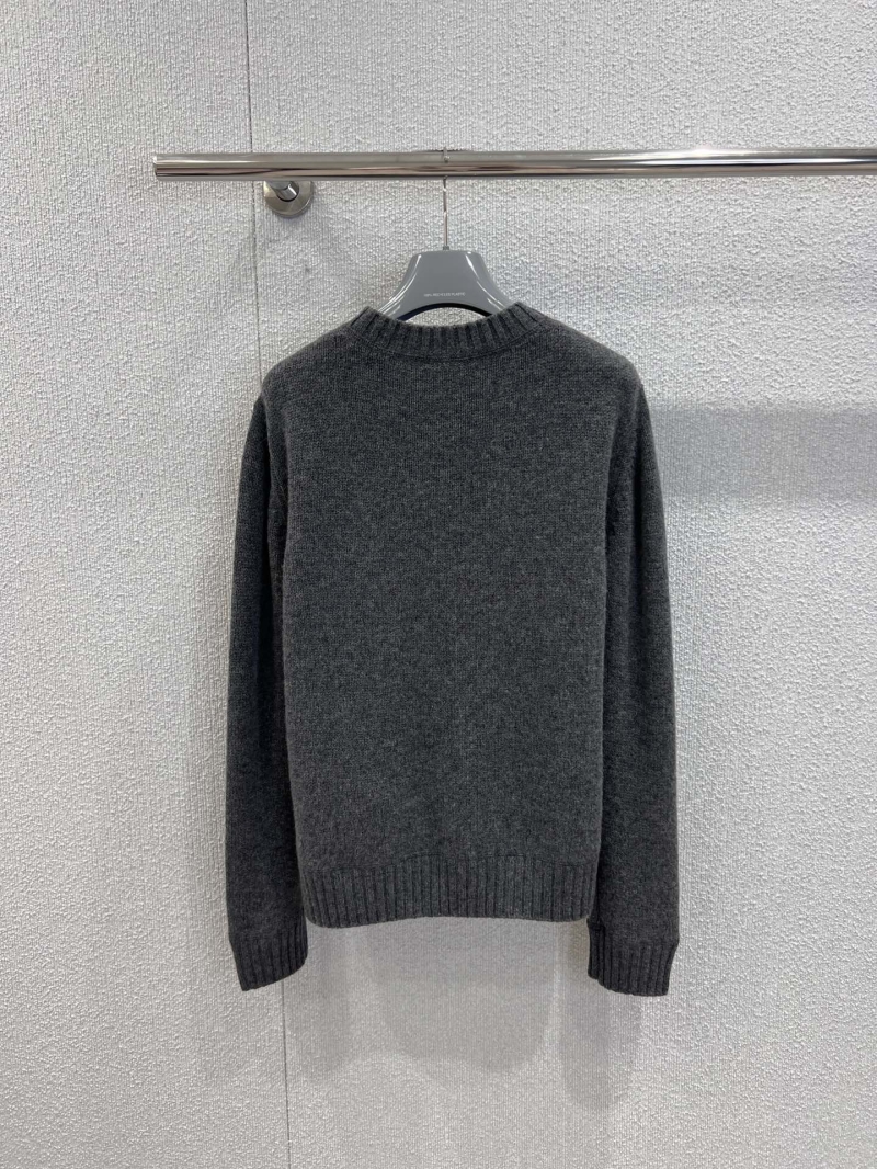 Prada Wool-Cashmere Blend Crewneck Sweater | Signature Logo Intarsia, Relaxed Fit, Charcoal Gray