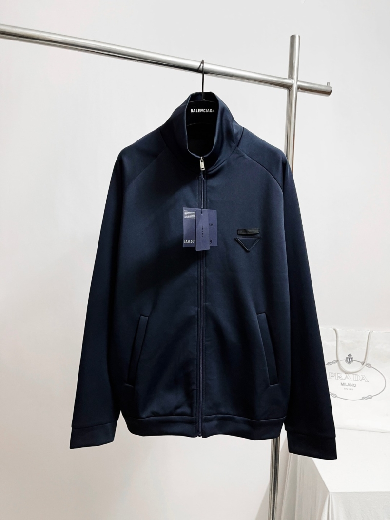 Prada Technical Track Jacket | Men's Luxe Zip-Up with Signature Enameled Triangle Logo