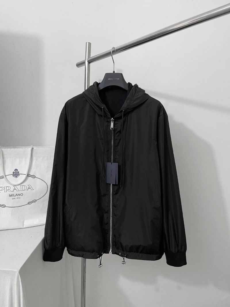 Prada Elevated Technical Nylon Windbreaker Jacket - Black, Minimalist Design, Silver Hardware