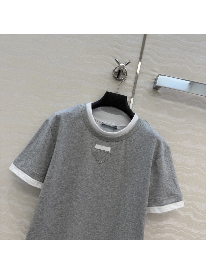 Prada Exquisite 100% Cotton Layered T-Shirt | Signature Double-Neck Cropped Fit | Elevated Minimalist Style