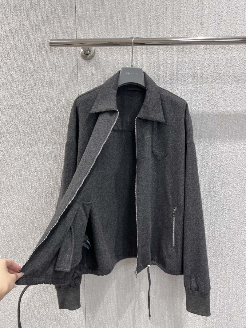 Prada Wool-Cashmere Blouson Jacket in Charcoal Grey