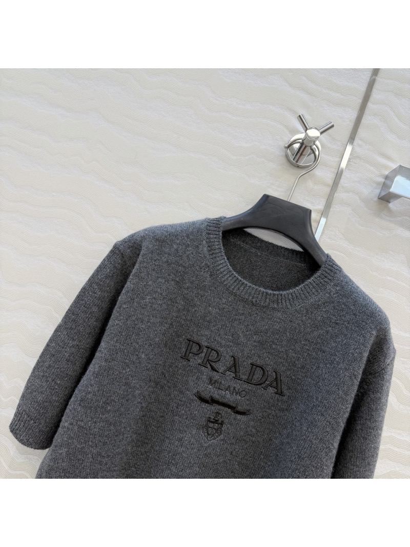 Prada 100% Imported Cashmere Short-Sleeved Sweater with 3D Logo Embroidery