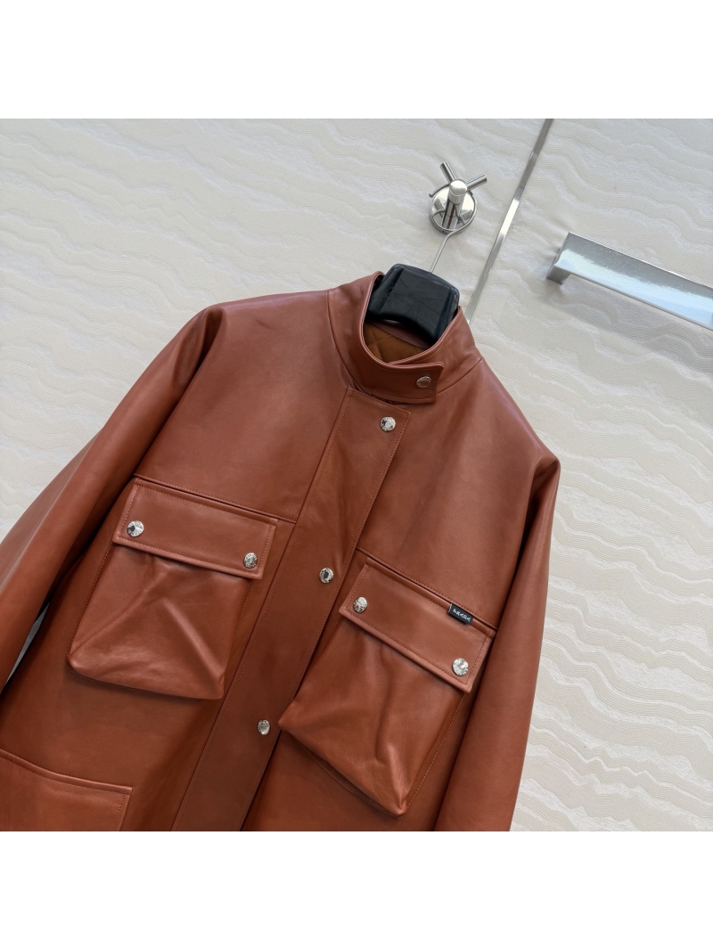 Prada 100% New Zealand Lambskin Oversized Oiled Wax Utility Moto Jacket