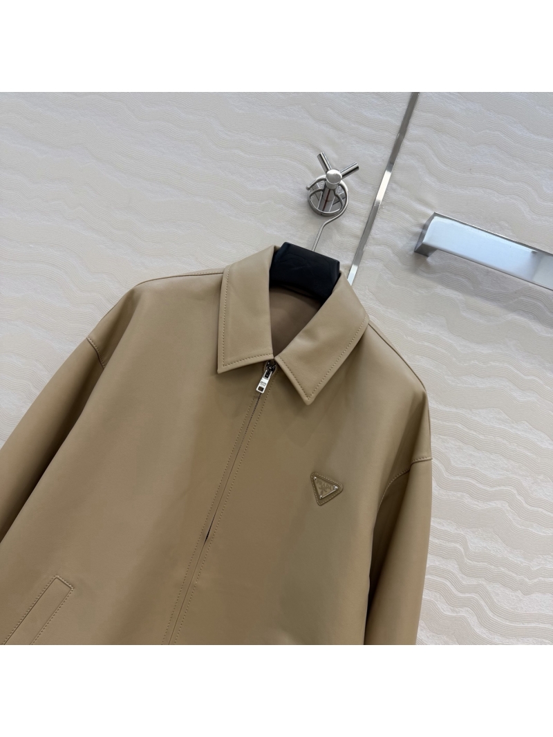 Prada 100% Lambskin Leather Executive Chic Jacket with Adjustable Hem in Black