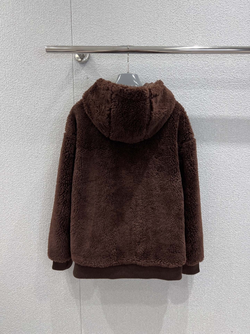 Prada Teddy Wool Blend Half-Zip Fleece Hoodie in Espresso Brown