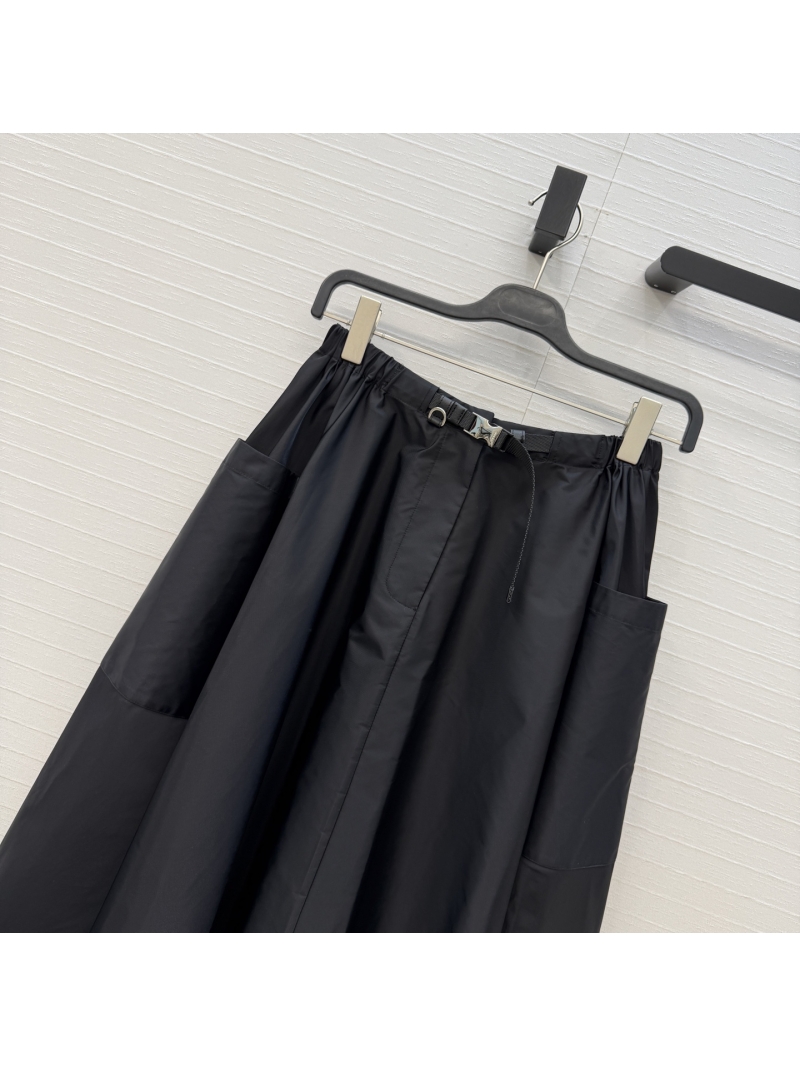 Prada Imported Recycled Nylon Utilitarian Umbrella Skirt in Polished Black