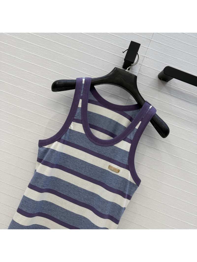 Prada Premium Pure Cotton Striped Slim-Fit Tank Top in Purple Multi