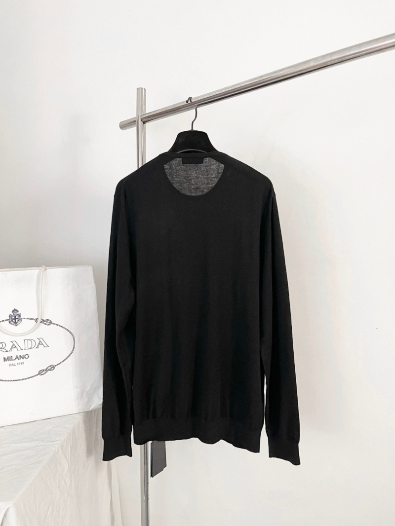 Prada Men"s Wool Crew-Neck Sweater in Black - Minimalist Logo Knit