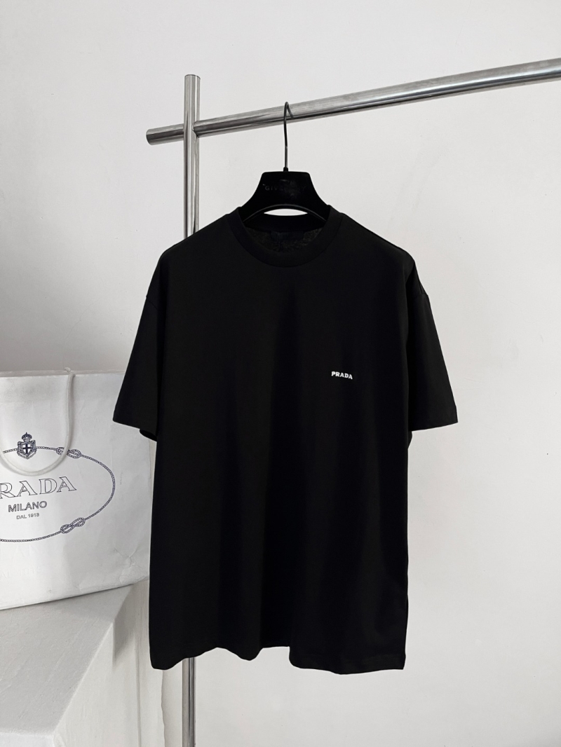 Prada Embroidered Logo Crew Neck T-Shirt in Black - Luxury Cotton Jersey