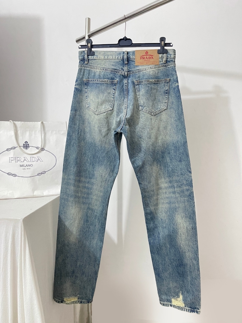Prada Straight-Leg Vintage Wash Denim Jeans in Medium Indigo Blue