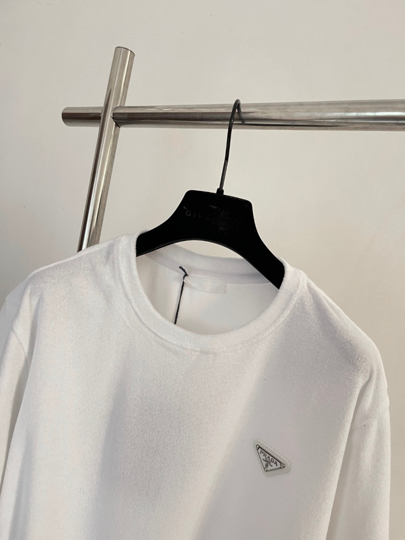 Prada Signature Triangle Logo Terry Cloth T-Shirt in White