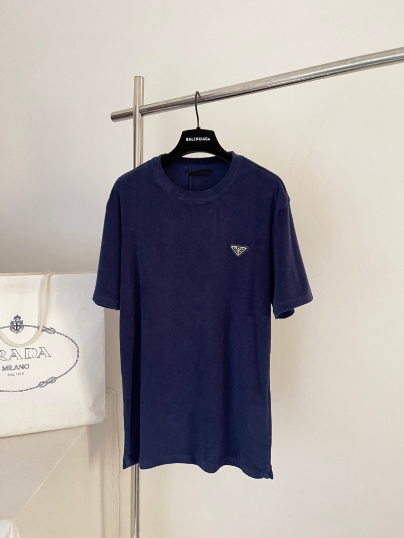 Prada Terry Cloth Triangular Logo T-Shirt - Sumptuous Navy Blue Unisex Luxe