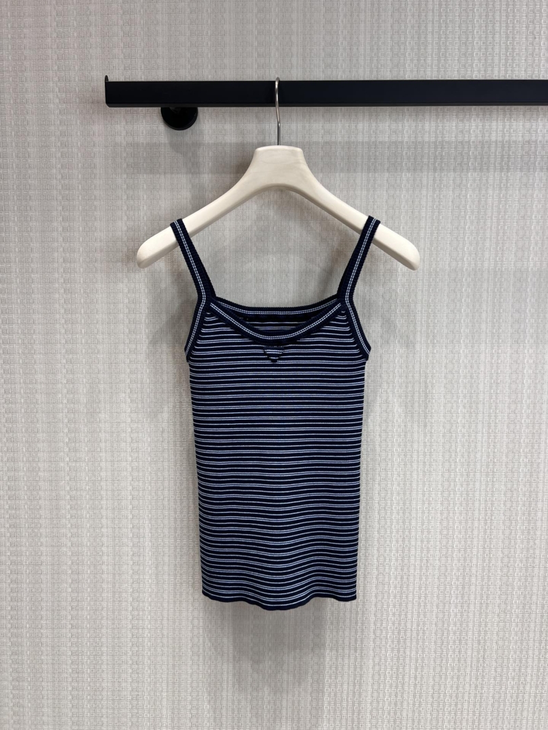 Prada Navy Pinstripe Ribbed Knit Camisole - Retro Nautical Triangle Logo Tank