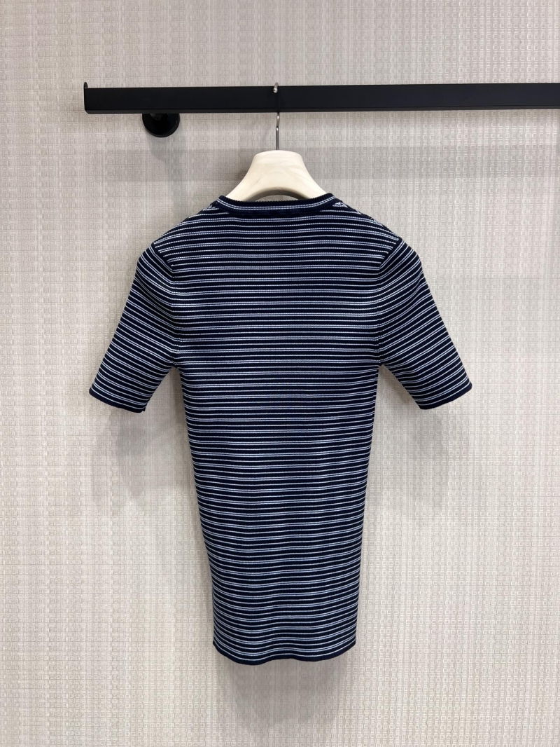Prada Striped Fine-Knit Short-Sleeved Top in Navy and White