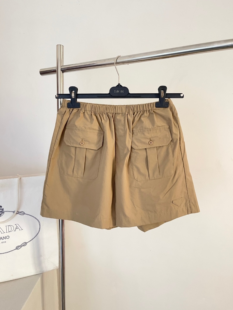 Prada Technical Cargo Flap Pocket Shorts in Camel