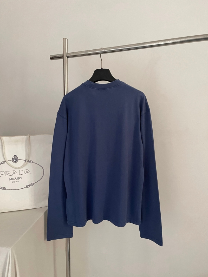 Prada Signature Triangle Patch Long-Sleeved T-Shirt in Dusty Blue