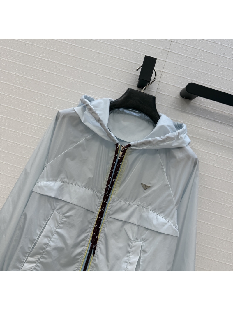 Prada Ice Blue Lightweight Nylon Hooded Windbreaker