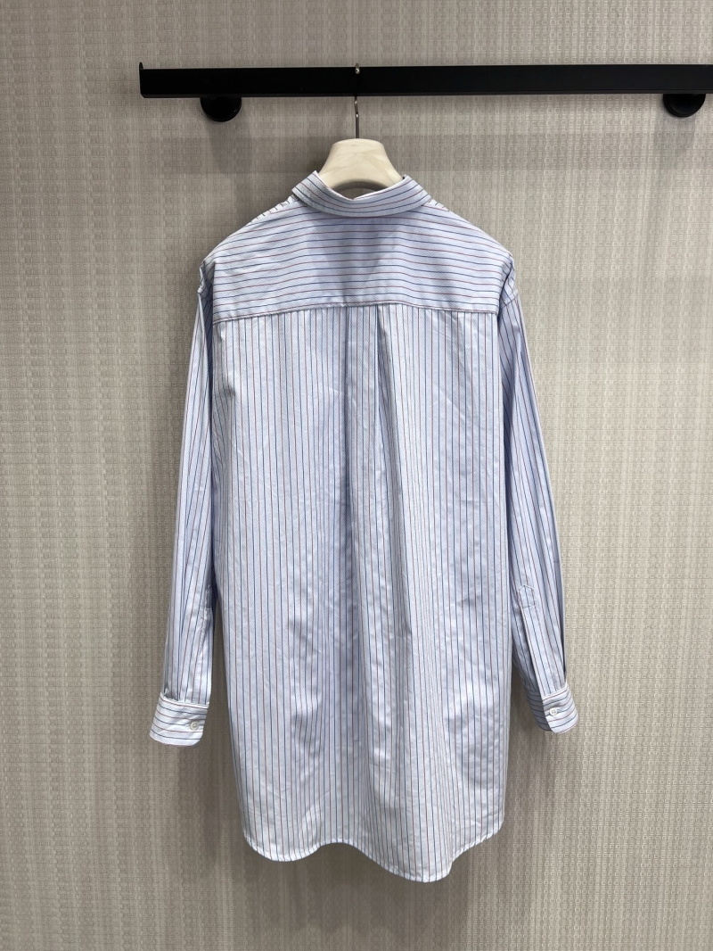 Prada Quarter-Zip Striped Poplin Shirt - Light Blue and Red Relaxed Fit