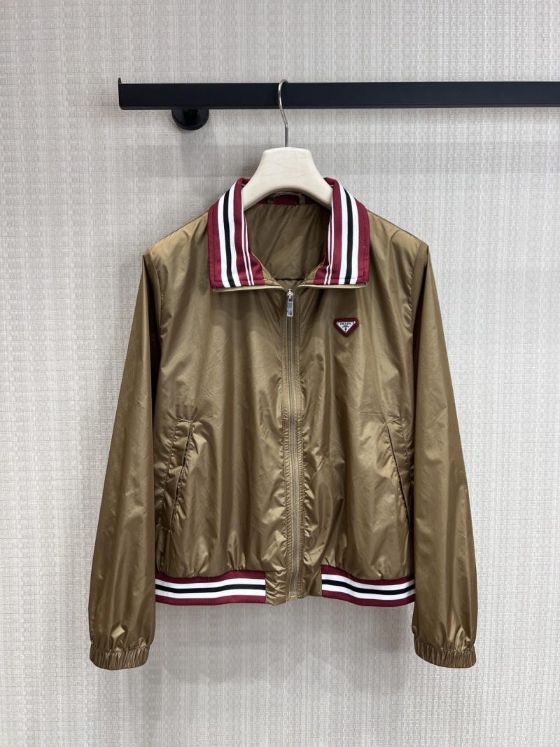 Prada Khaki Gold Metallic Utility Bomber Jacket - Spring 2026 Collection