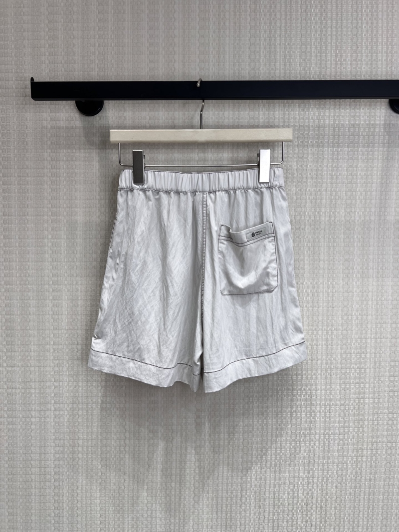 Prada Pale Linen Grey High-Waisted Utility Shorts with Contrast Stitching