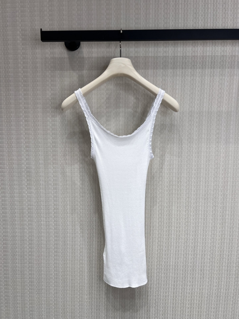 Prada Ribbed Knit Lace-Trim Tank Top in Crisp White