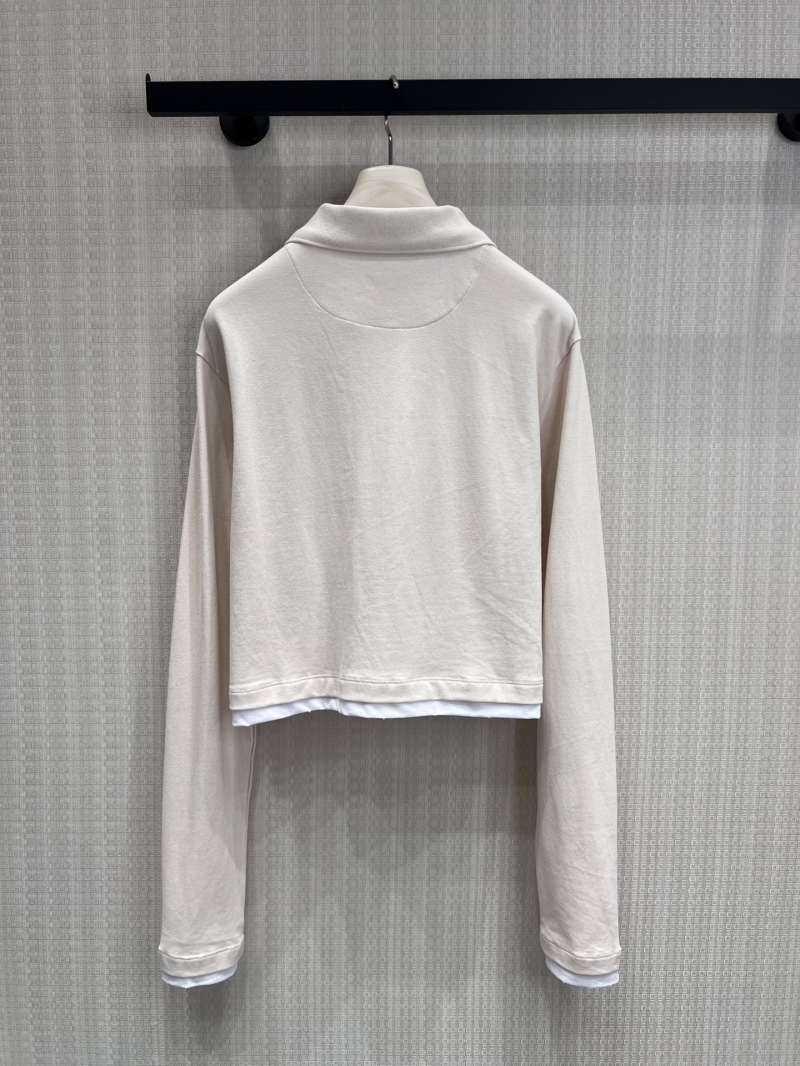 Prada Cropped Layered Two-in-One Polo Shirt in Cream and White