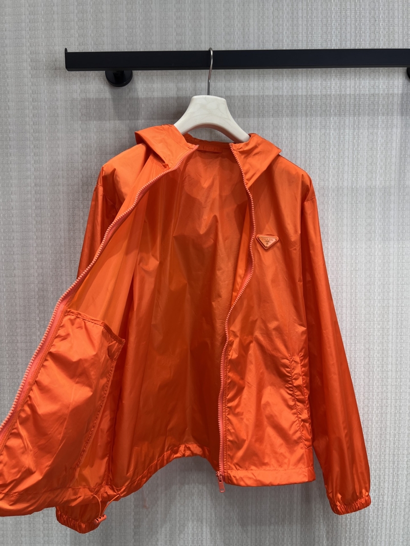 Prada Signature Triangle Logo Lightweight Windbreaker Sun Protection Jacket in Vibrant Orange