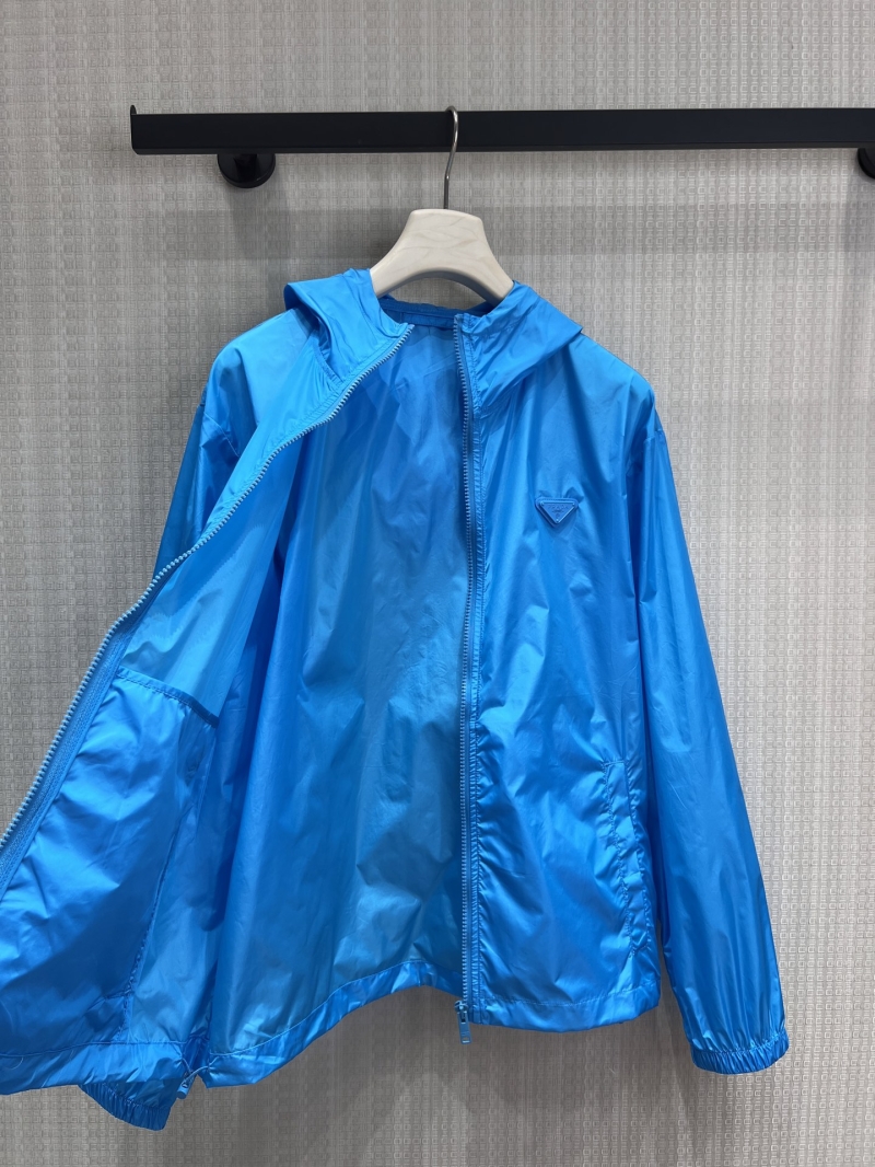 Prada Tonal Triangle Logo Hooded Windbreaker - Electric Blue Lightweight Sun Protection Jacket