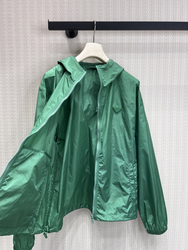 Prada Signature Triangle Logo Hooded Sun Protection Jacket in Emerald Green