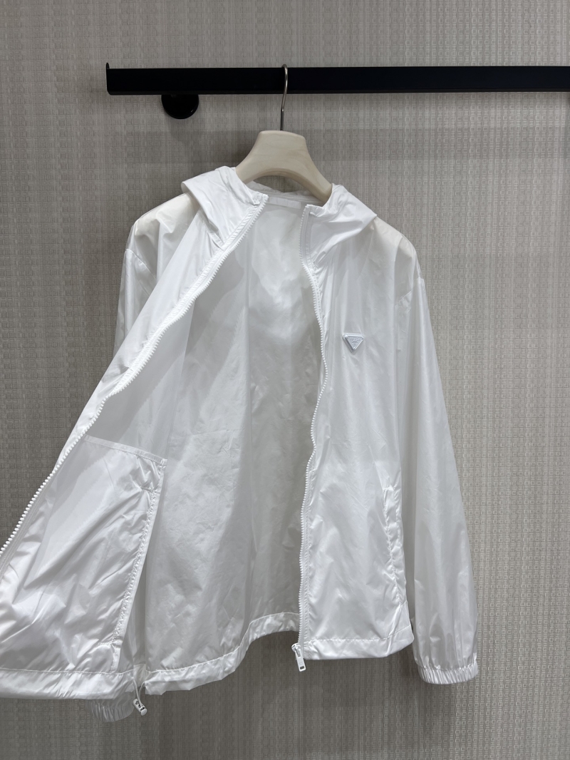Prada Signature Triangle Logo Lightweight Hooded Windbreaker in White