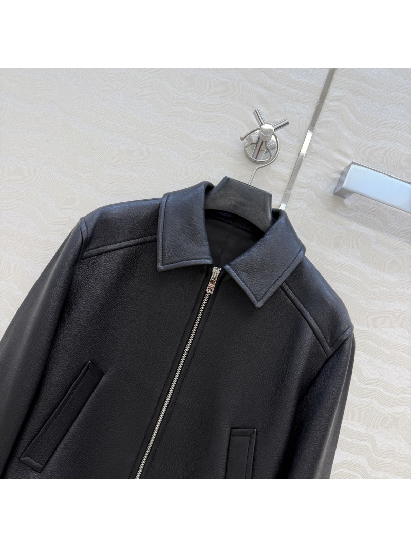 Prada 100% New Zealand Lambskin Cropped Leather Jacket with 3D Tailoring in Black