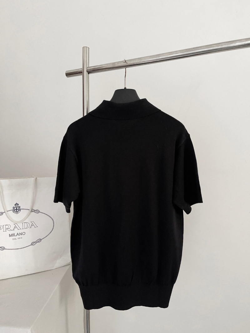 Prada Embroidered Knit Polo Shirt in Black