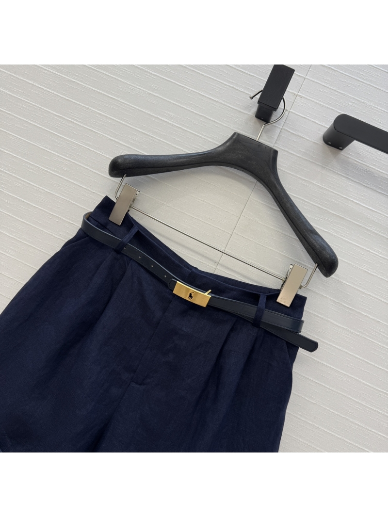 Ralph Lauren Mid-High Waist Linen Shorts with Metal Buckle Belt - Luxe Casual Elegance