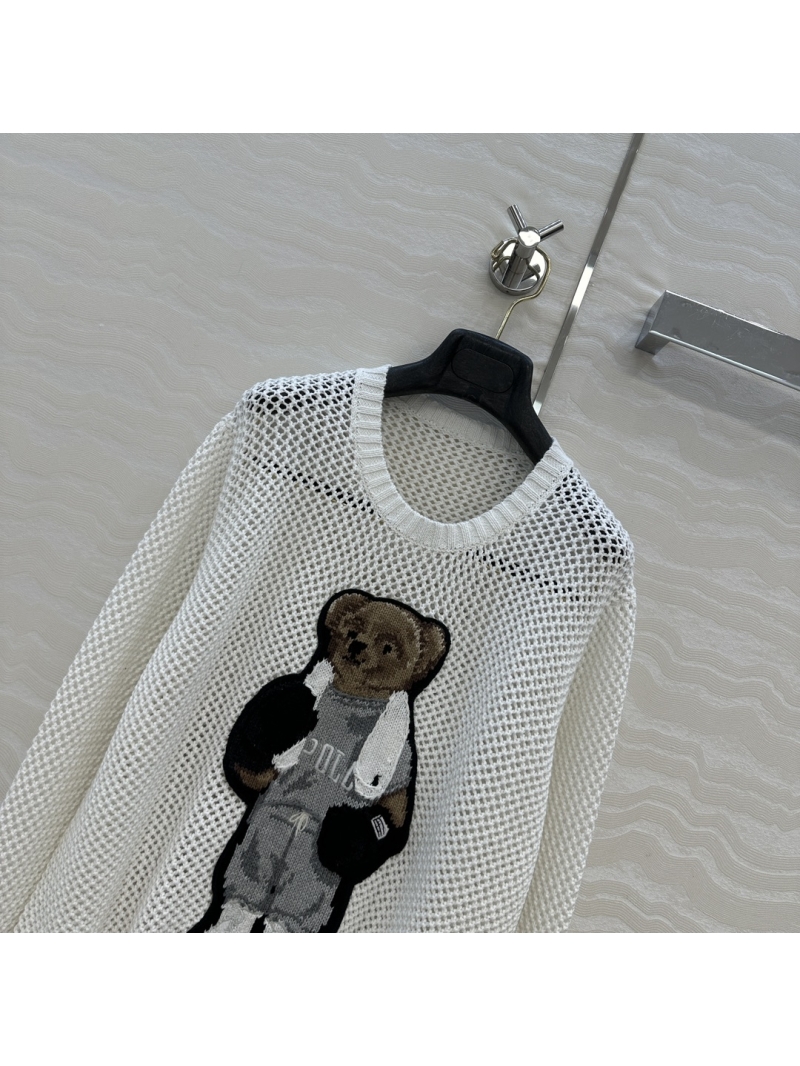 Ralph Lauren Luxe Black Lace Knit Sweater with Embroidered Bear Motif