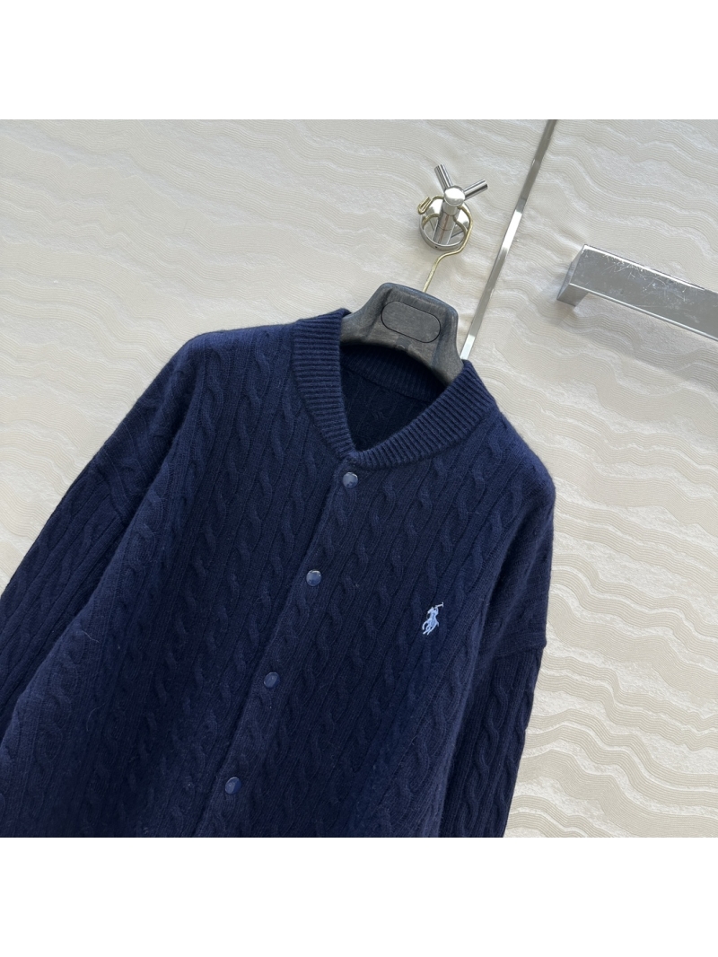 Ralph Lauren Luxe American-Style Tennis Baseball Jacket in Deep Blue - Exquisite Cable Knit Cashmere Coat