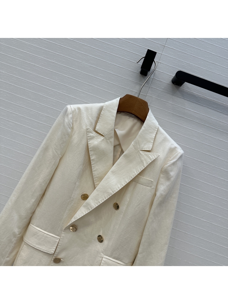 Ralph Lauren Purple Label Double-Breasted Linen Blazer in Beige