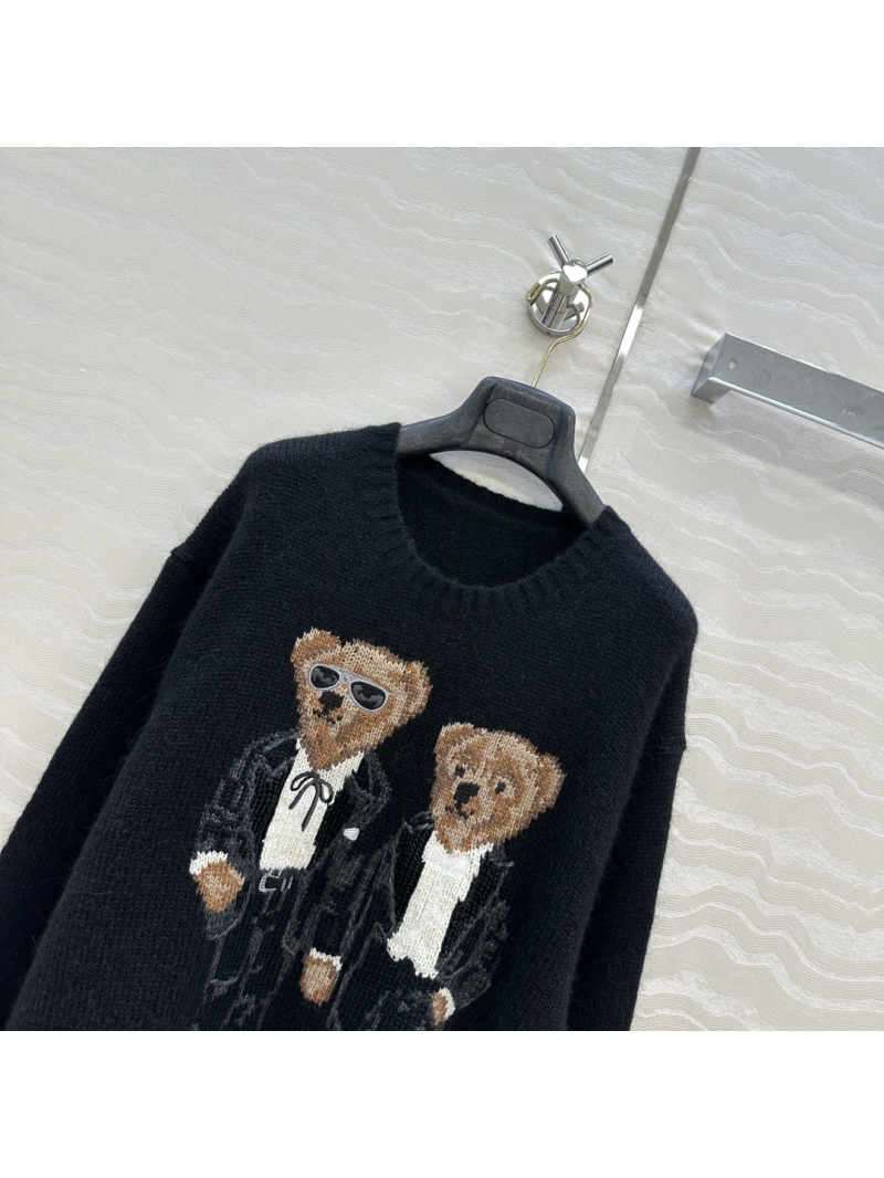 Ralph Lauren Luxe Alpaca Wool Teddy Bear Embroidered Sweater in Black
