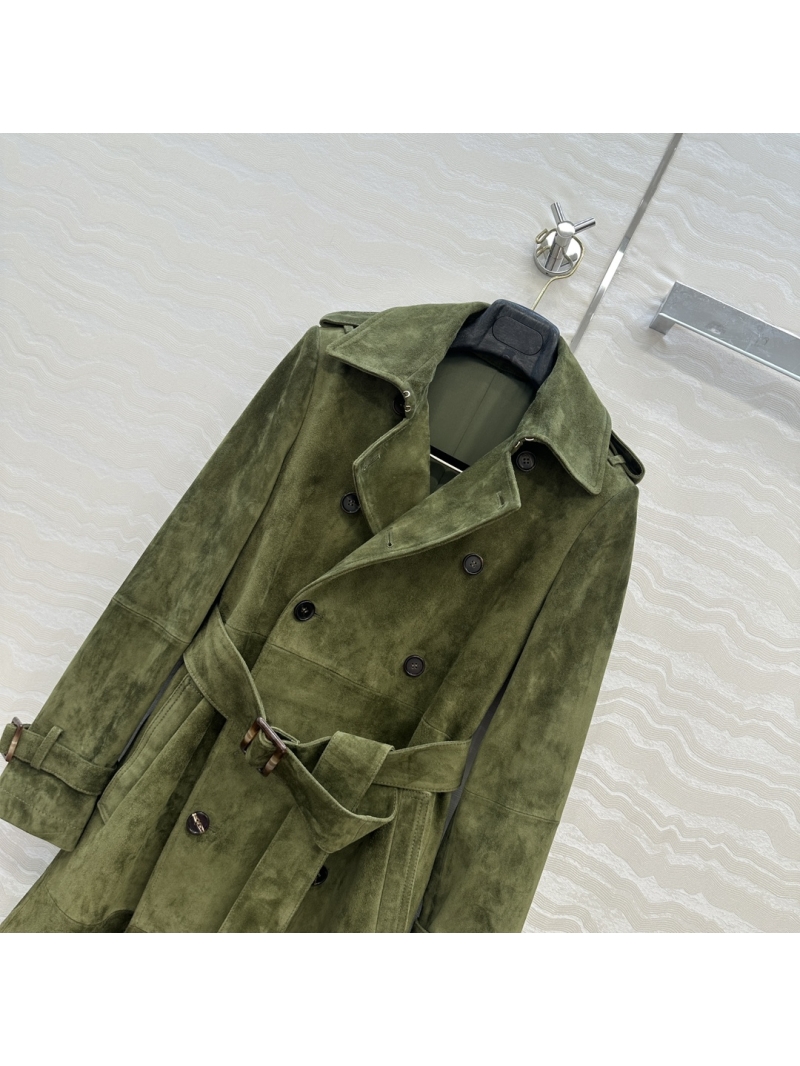 Ralph Lauren Olive Green Suede Trench Coat | Double-Breasted, Belted, Luxurious Imported Suede