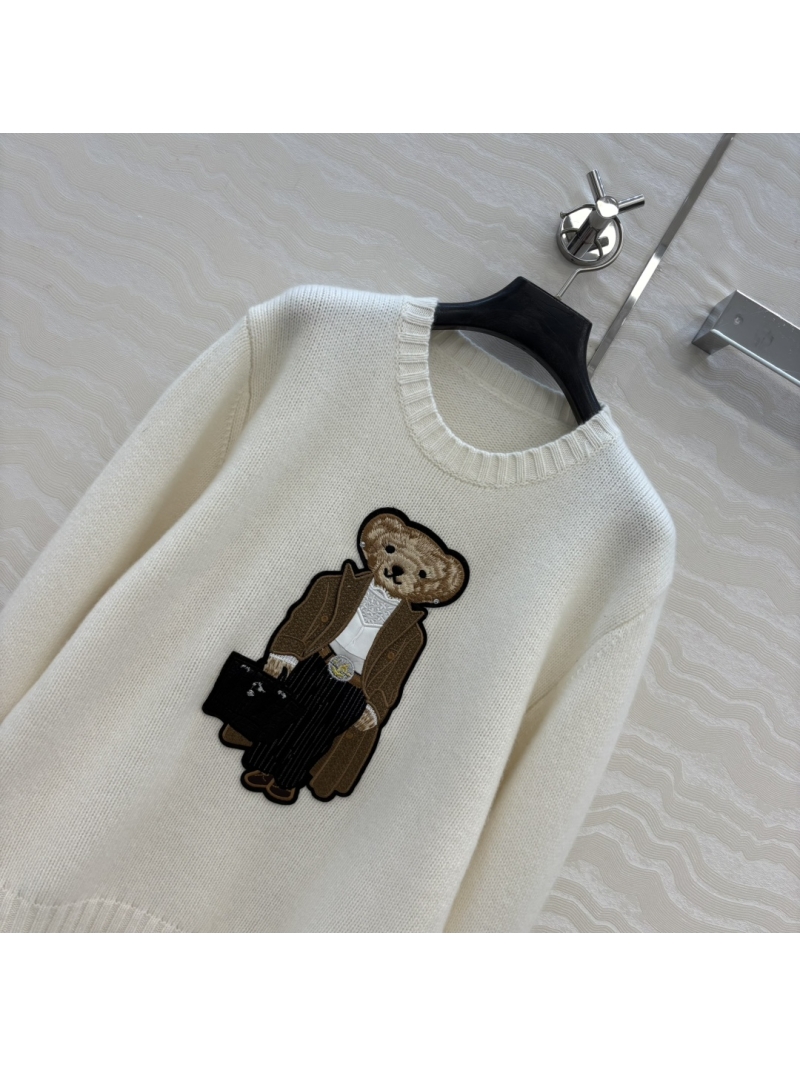 Ralph Lauren Exclusive White Wool Sweater with Embroidered Polo Bear - 100% Wool, Limited Edition