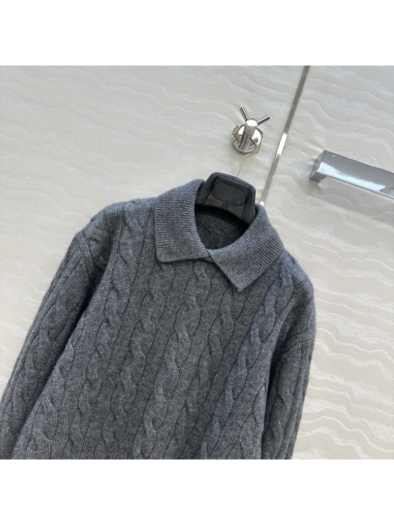 Ralph Lauren Premium Cashmere Single-Button Collar Cable Knit Sweater | Slimming Fit, Preppy Style, Two Colors